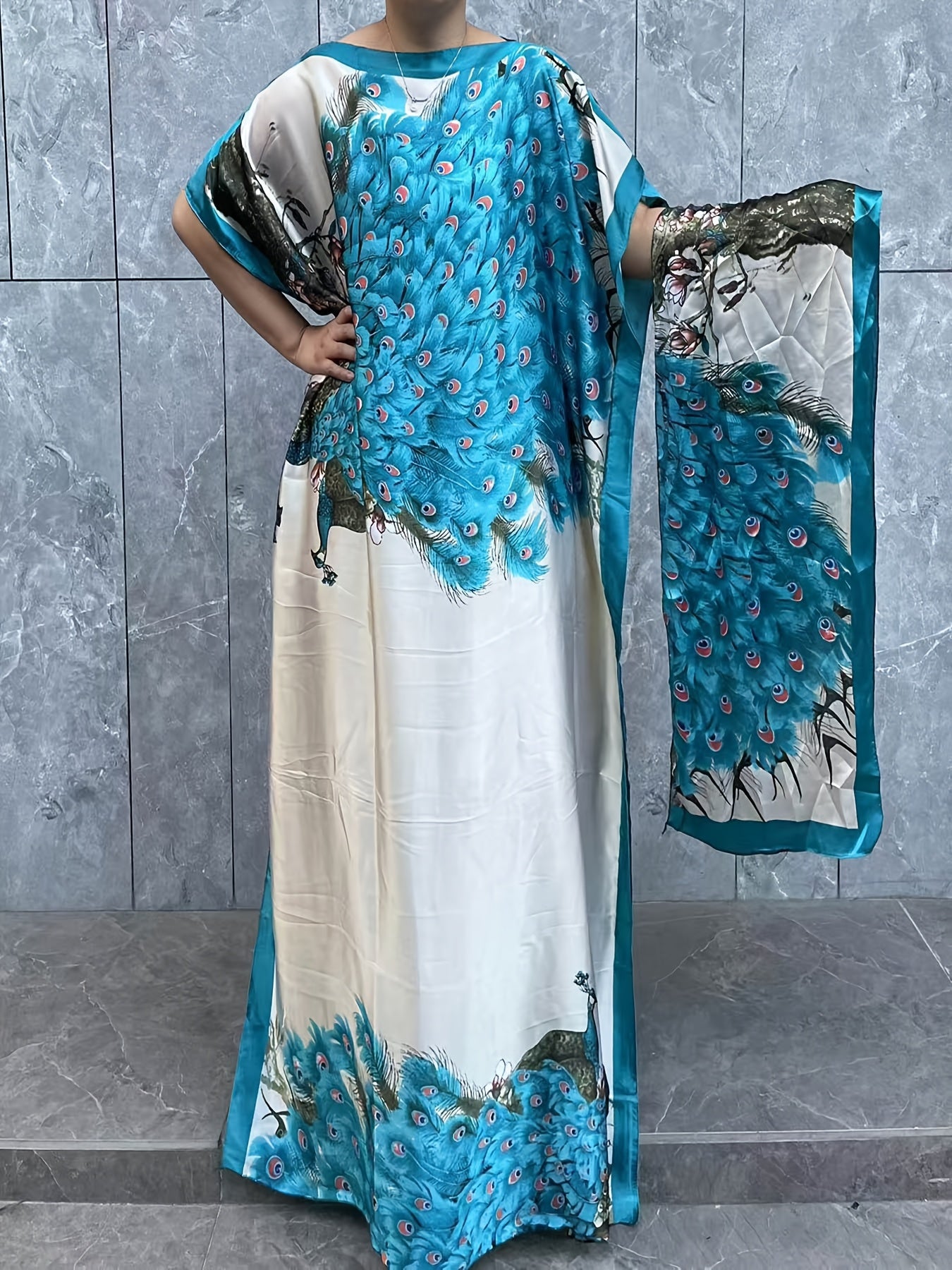 Платье большого размера для женщин с цветочным принтом и рукавами-крылышками, с шарфом, повседневное летнее