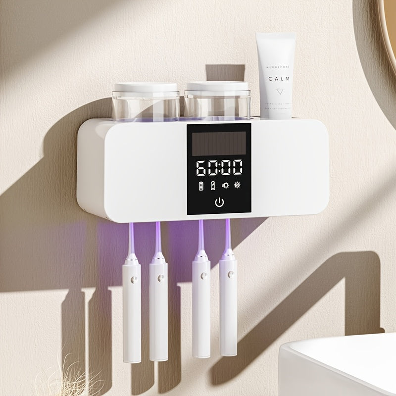 Portable UV Toothbrush with Rechargeable Fan Wall Mount Holder for All Toothbrush Types