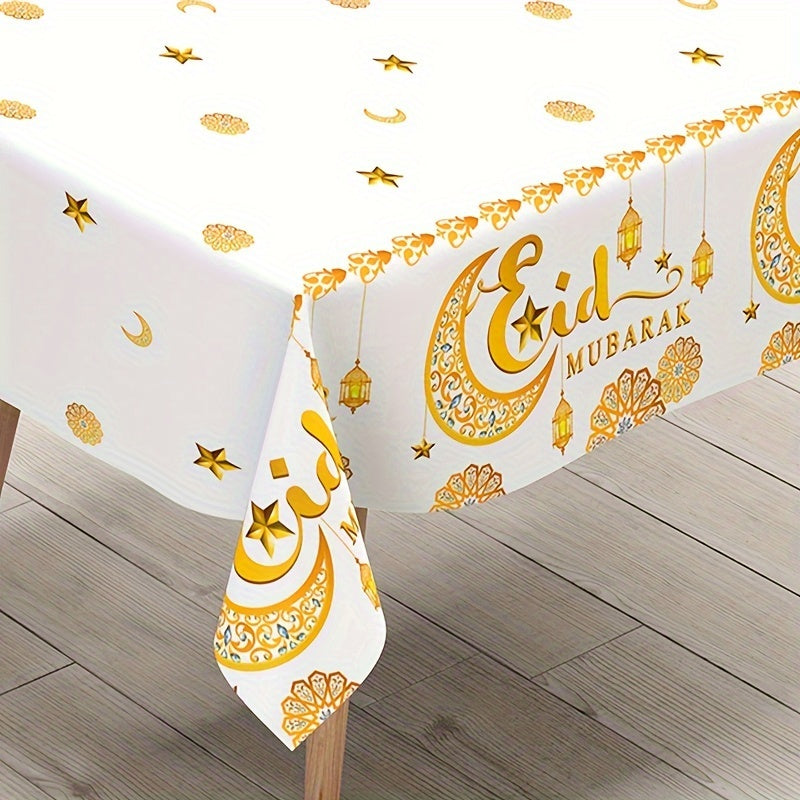 Elegante mantel de luna blanca y dorada desechable de plástico para Ramadán y celebraciones de Eid