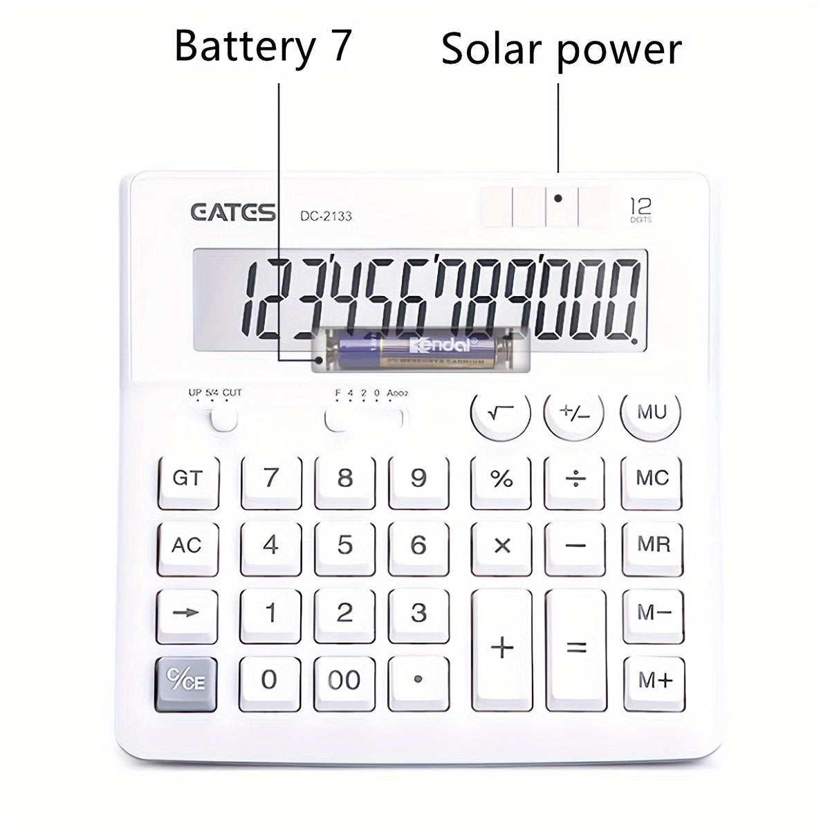 White Solar Calculator 12-Digit Desktop Business Office Office Use