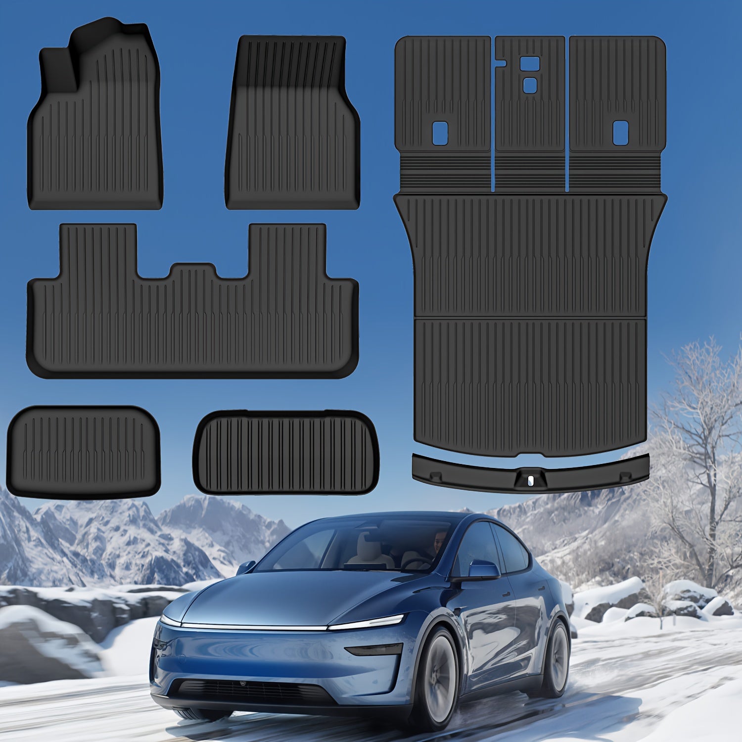 All Weather Floor Mats Set for Tesla Model Y 2025 Deluxe Custom Fit TPE