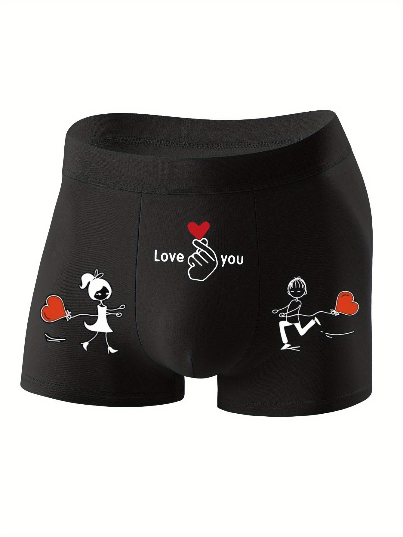 Men's Boxer Briefs Breathable Polyester Spandex with Heart and Couple Silhouette