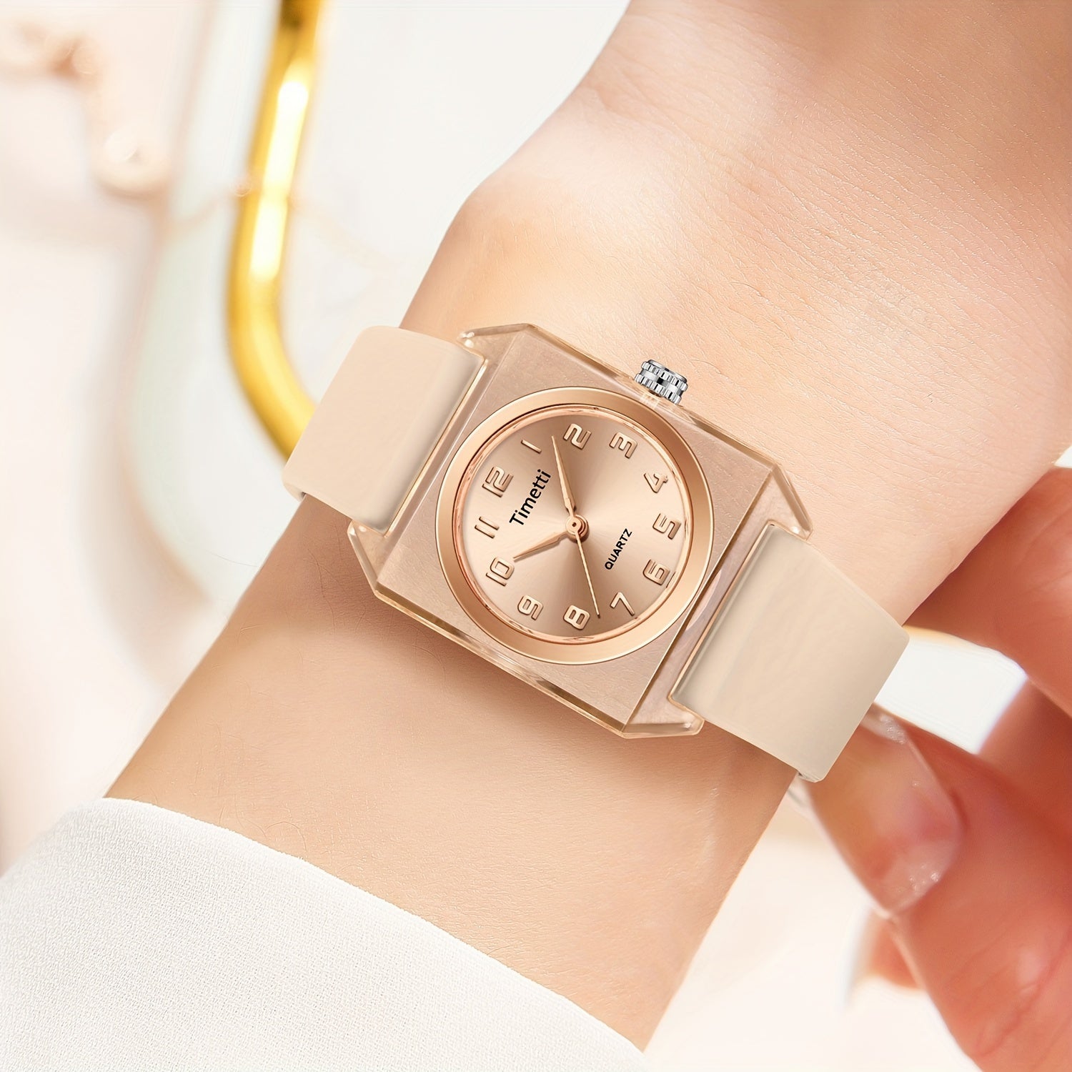 Women's Quartz Watch Vintage Square Dial Silicone Band Easy to Read