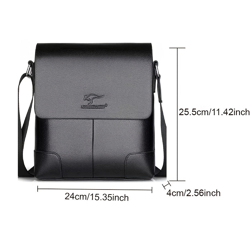 Black Lychee Pattern Crossbody Bag for Men with Adjustable Strap and Multiple Compartments