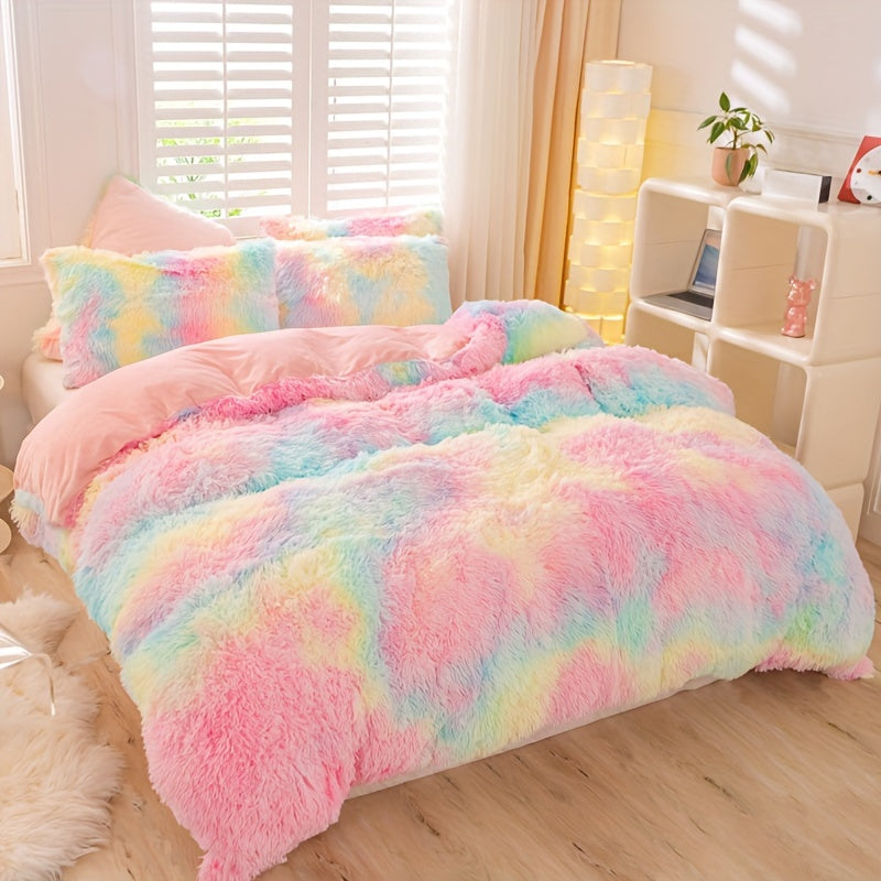 Y2K Tie Dye Plush Duvet Cover Set Includes 1 Duvet Cover and 2 Pillowcases Soft Warm Bedding