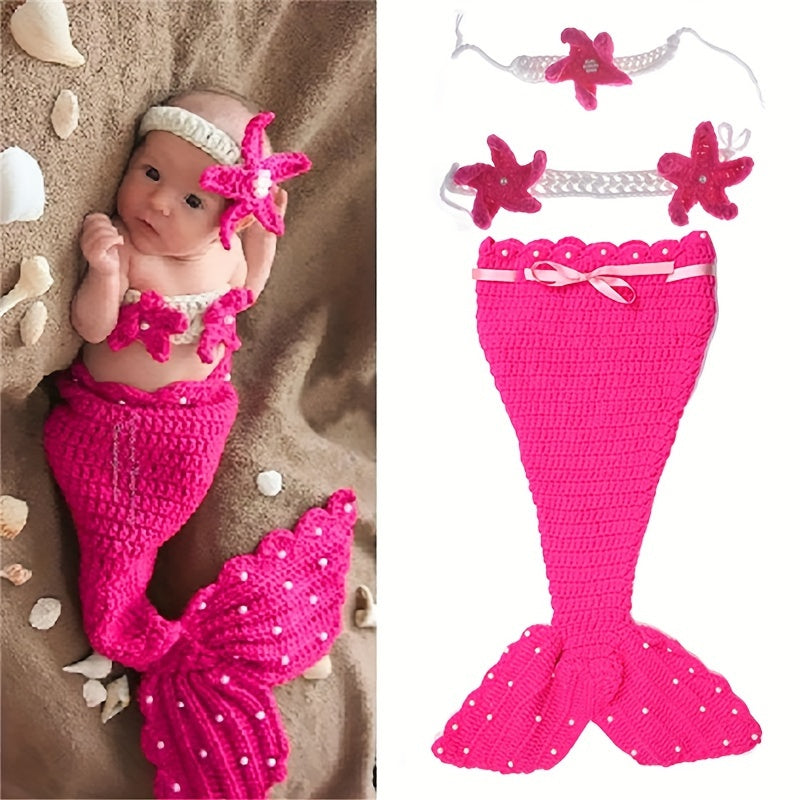 Conjunto de cola de sirena de ganchillo para bebés para recién nacidos de 0 a 3 años, accesorio para fotografía, disfraz con saco de dormir y conjunto