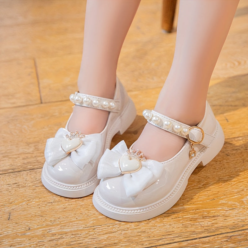 Girls' Microfiber Leather Princess Shoes with Heart Pattern for Autumn and Winter