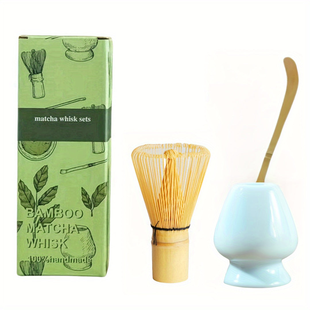 Juego de té Matcha japonés con batidor de bambú, vertedor de cerámica y cucharón