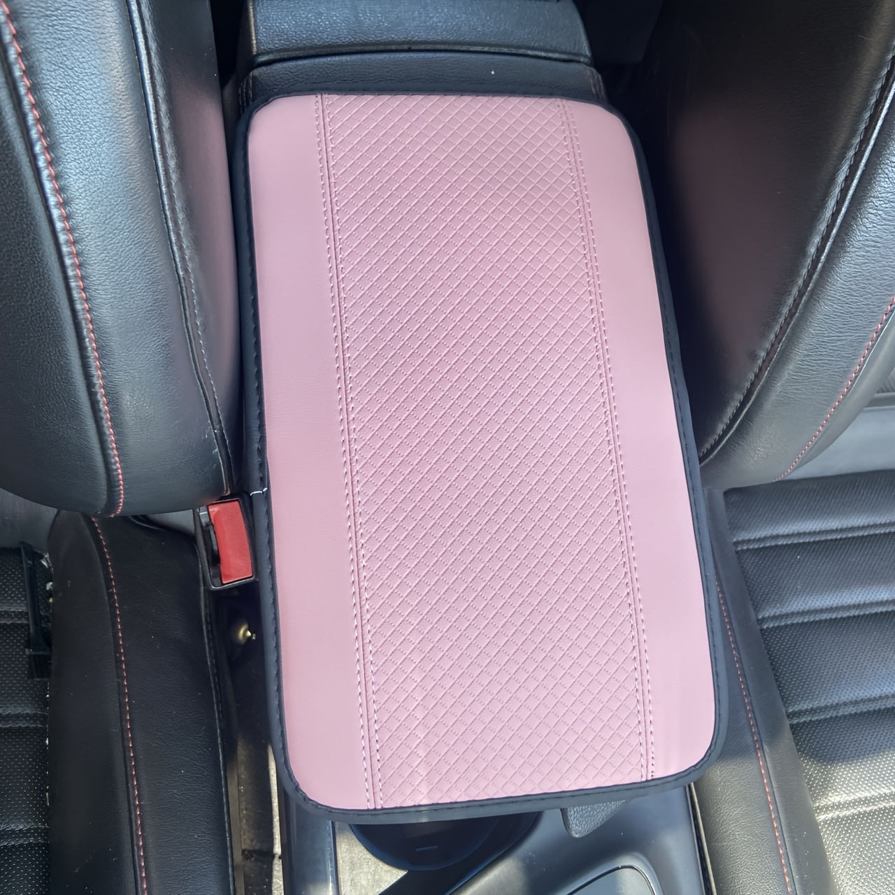 Car Armrest Cover Leather Quilted Black All-Season Vehicle Interior Protector