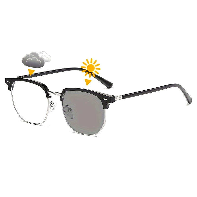 Men's Semi-Frame Sunglasses with Light-Induced Color-Changing Lenses Retro Style for Casual Wear