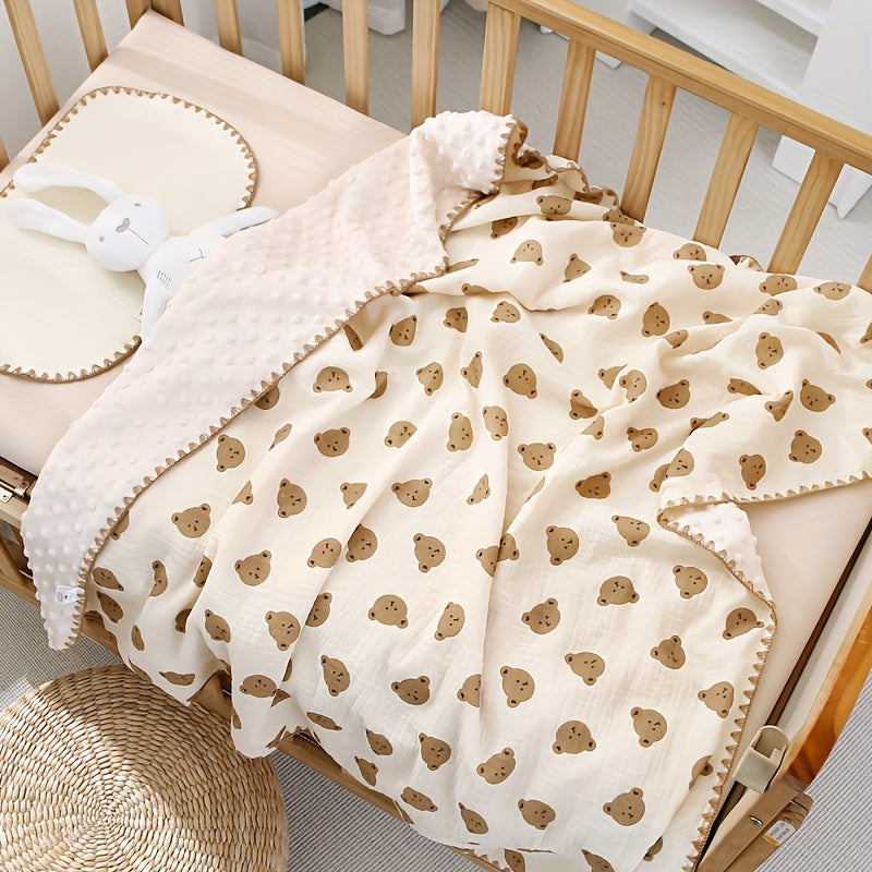 Baby Blanket for Infants 0-3 Years Knit Fabric Cartoon Bean Pattern Khaki Floral All-Season