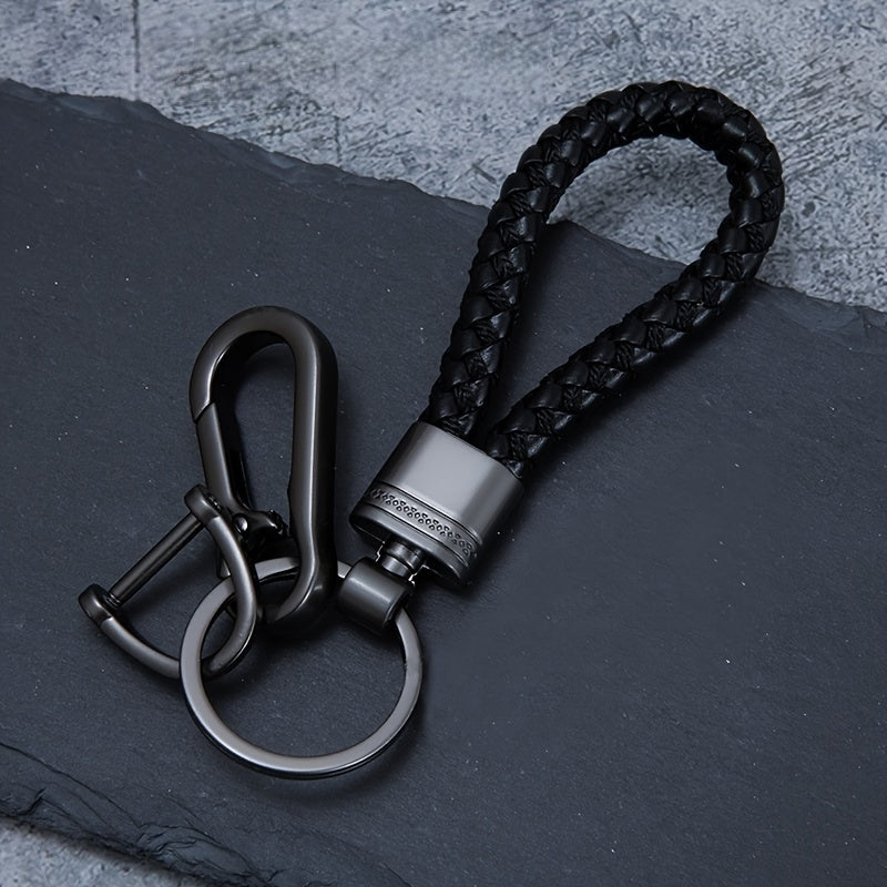 Unisex Alloy Car Keychain Braided Metal Woven Rope Couple Keyring