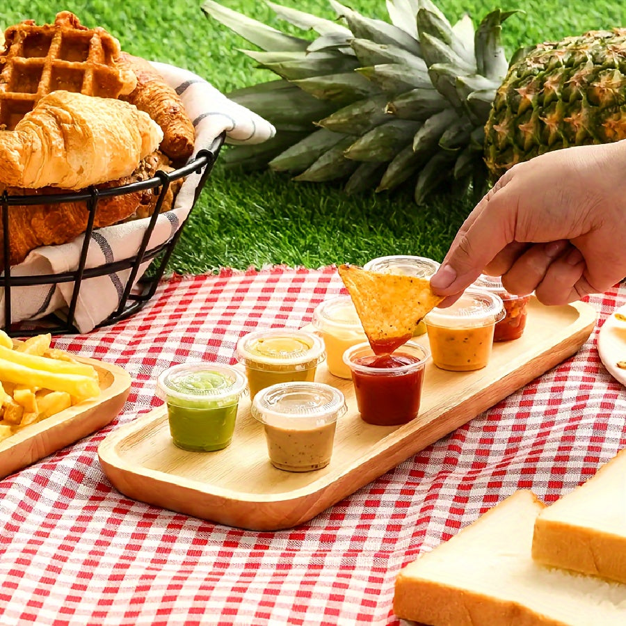 50 ta paket 2 oz plastik oziq-ovqat saqlash konteynerlari, qopqog'lari bilan, qayta ishlatiladigan dumaloq stakanlar