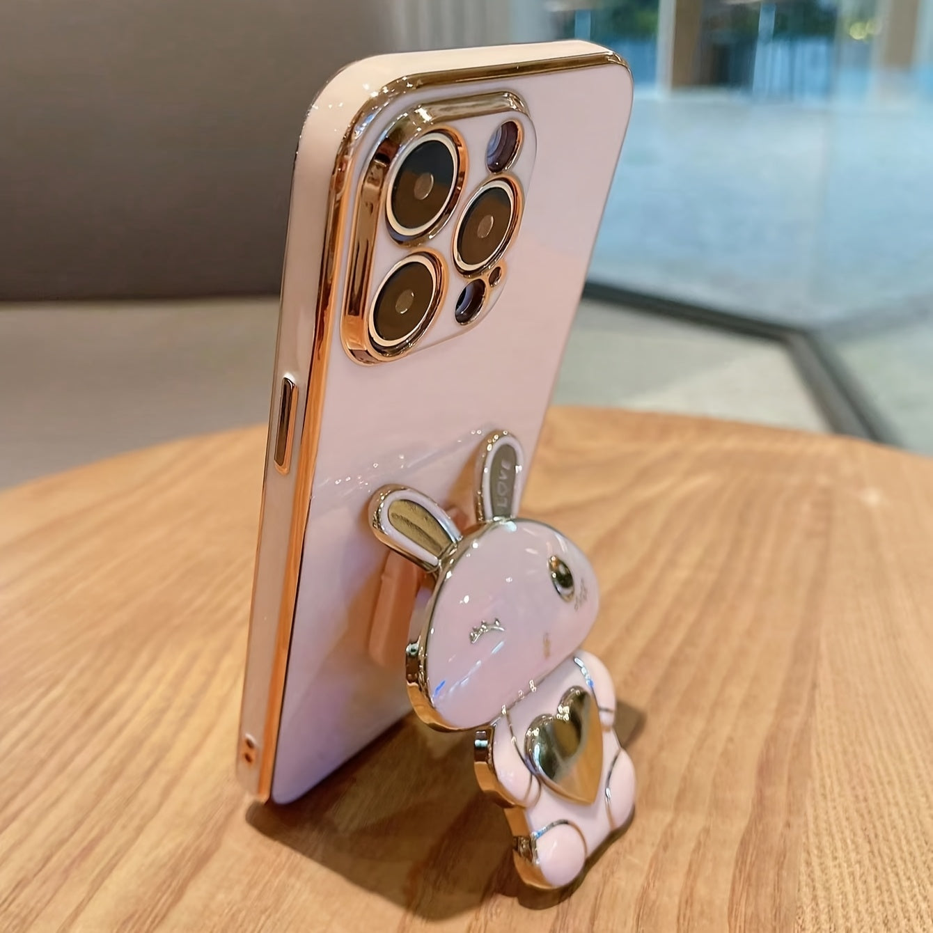 Electroplated Rabbit Stand Case for iPhone Models TPU Cartoon Holder and Stand