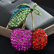 Cherry-Shaped Rhinestone Brooch Pin for Women Fashion Jewelry Accessory Elegant Gift