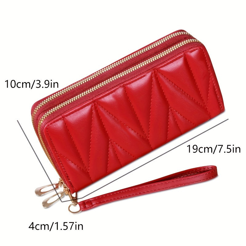 Women's Long Wallet with Dual Zippers Card Holder Coin Pouch Nylon Lined Classic Style
