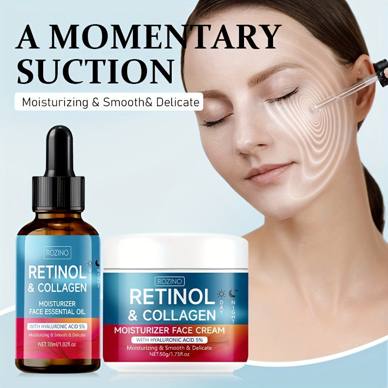 Unisex Face Cream and Facial Oil Set with Retinol Collagen Vitamin C Hypoallergenic for Deep Moisturization
