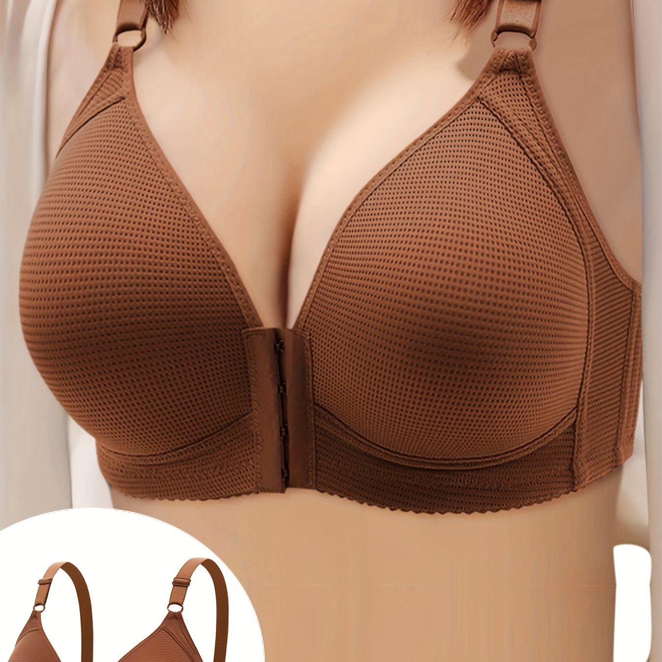 Plus Size Breathable Front Closure Bra for Women with Non-Removable Padding All-Season Comfort