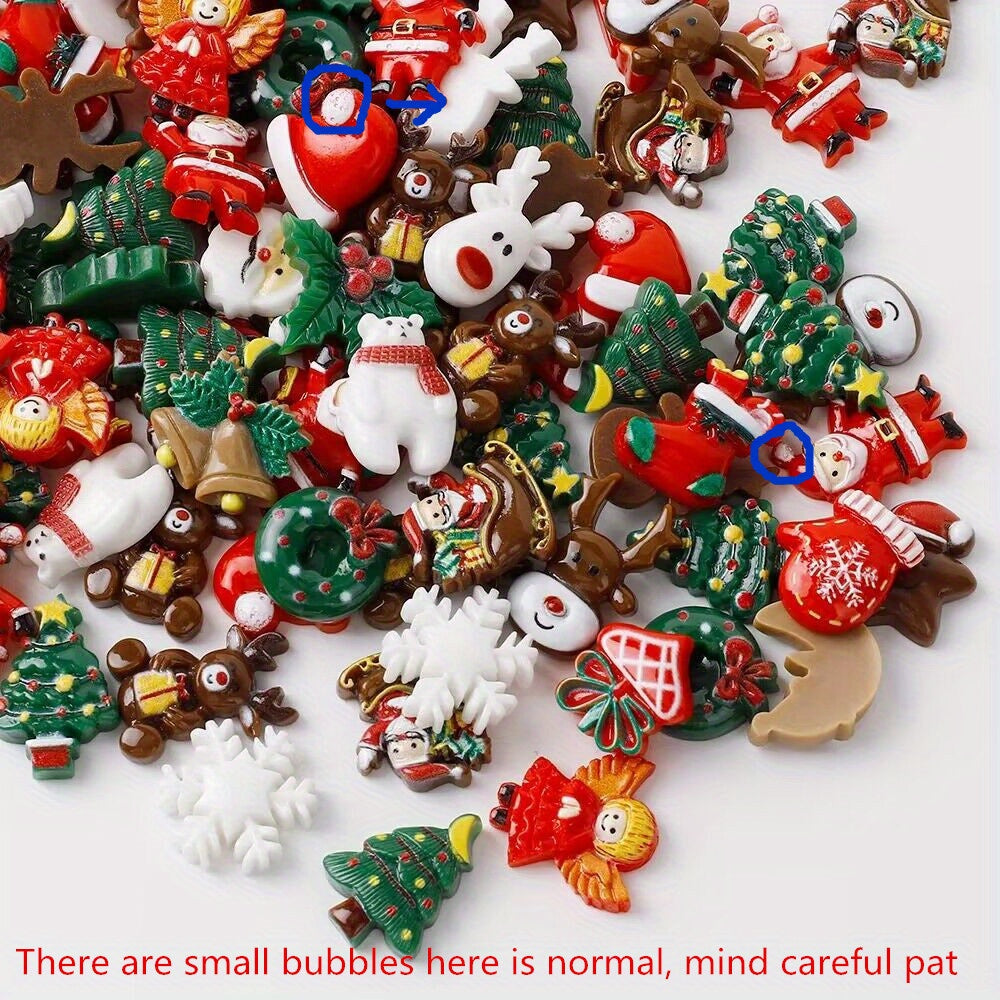 Christmas Resin Ornament Set with Santa Snowman Tree Bell Miniatures for Crafting and DIY Projects