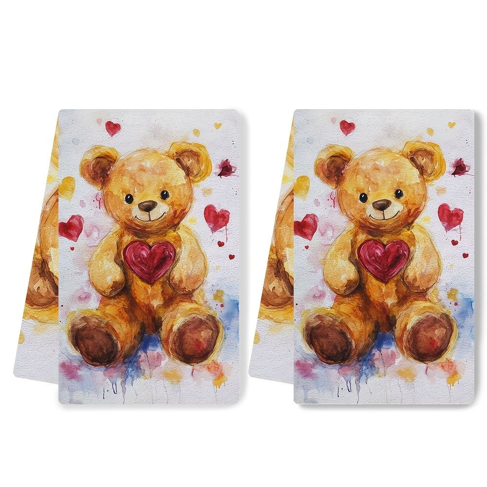 Set Of 2 Soft Kitchen Towels With Teddy Bear Design 40x60cm Absorbent