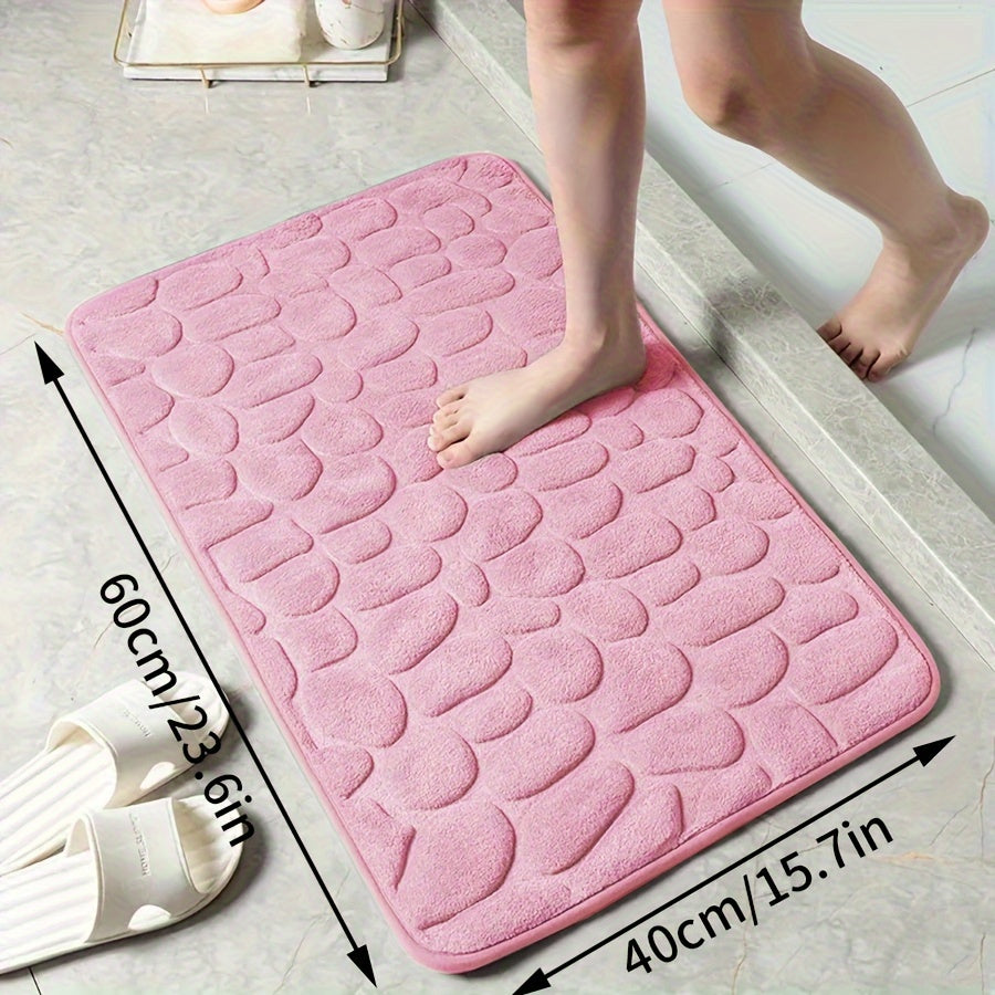 Memory Foam Bath Mat with Ultra-Absorbent Knit Fabric Non-Slip Stone Embossed Design