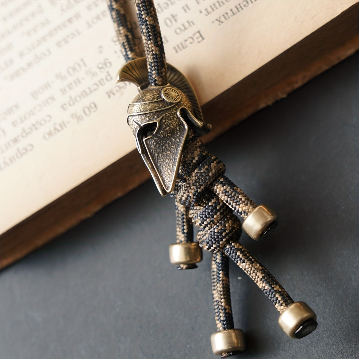 Brass Car Keychain with Metal Backpack Accent in Rich Brown