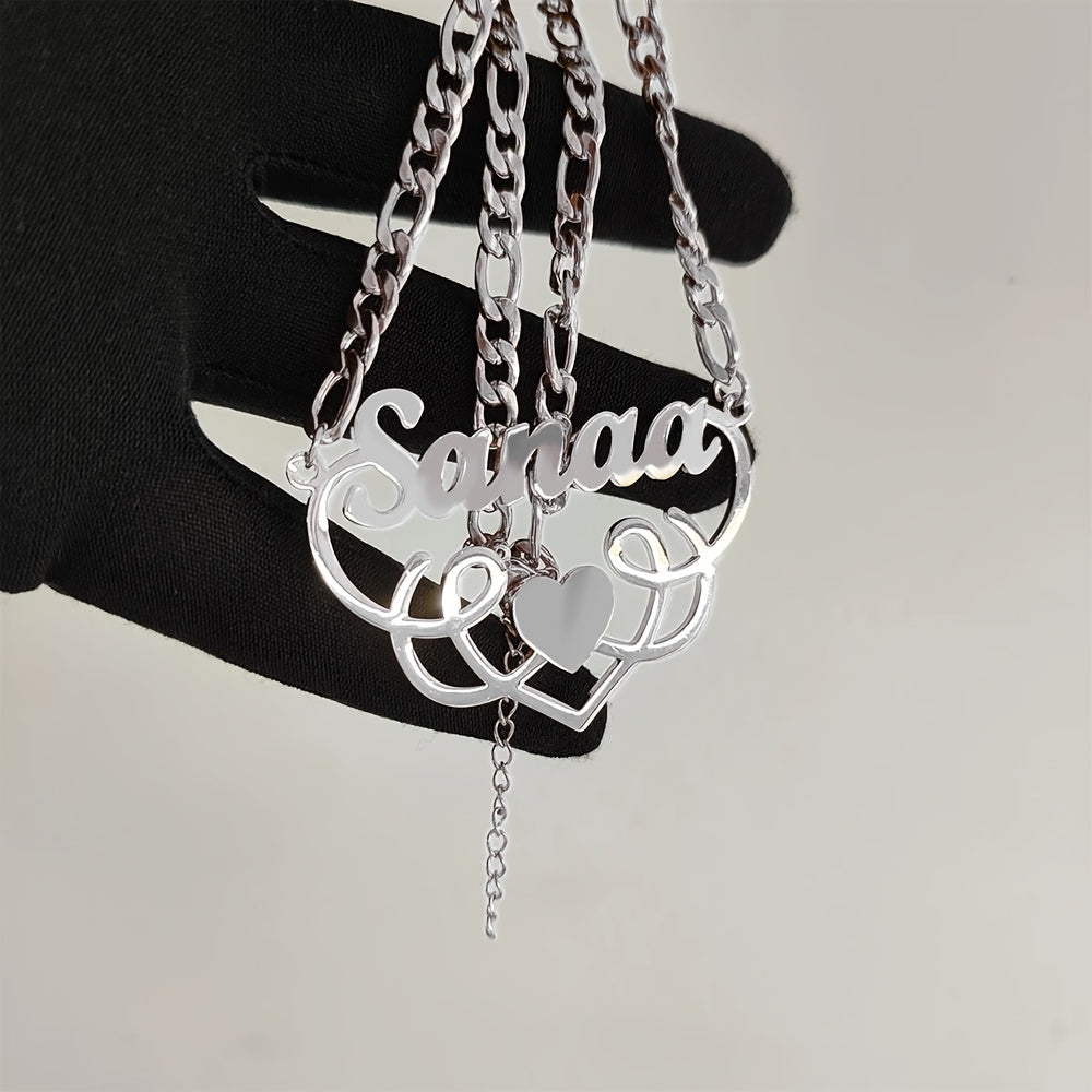 Шикарное персонализированное сердечко-ожерелье - индивидуальный подвеска из нержавеющей стали, идеально подходит для повседневной носки и нарядов - женский модный аксессуар с цепочкой Feagaro, подвеска