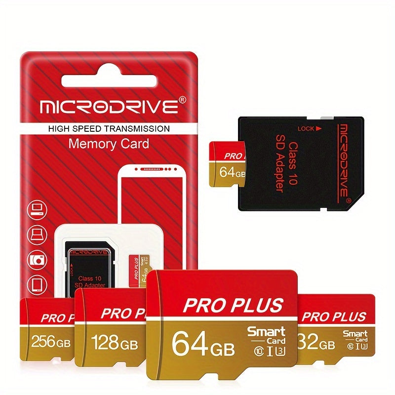 Tarjeta de memoria de alta velocidad U3 Clase 10 de 8GB a 256GB en rojo y dorado con adaptador SD para teléfonos, tabletas y cámaras