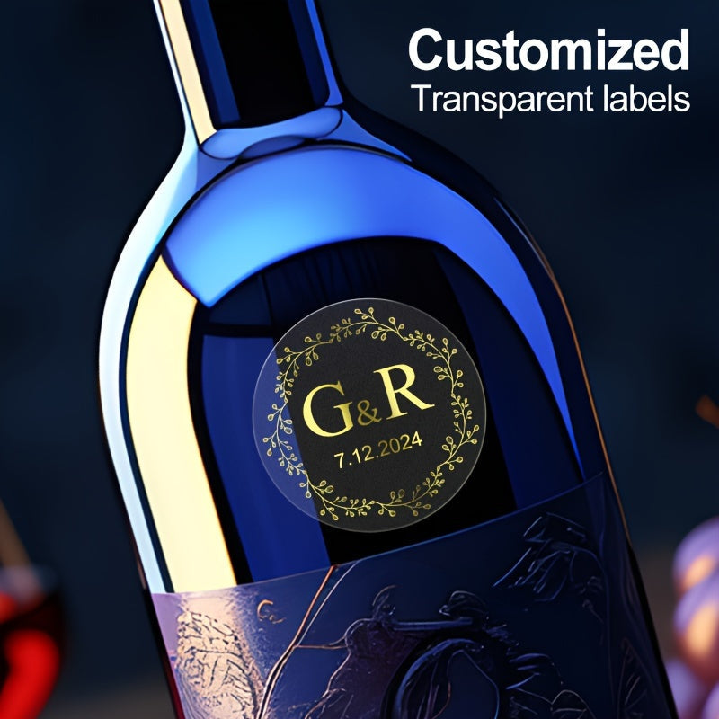 Golden Round Bottle Label, Customizable Design, PET Material, Elegant Packaging