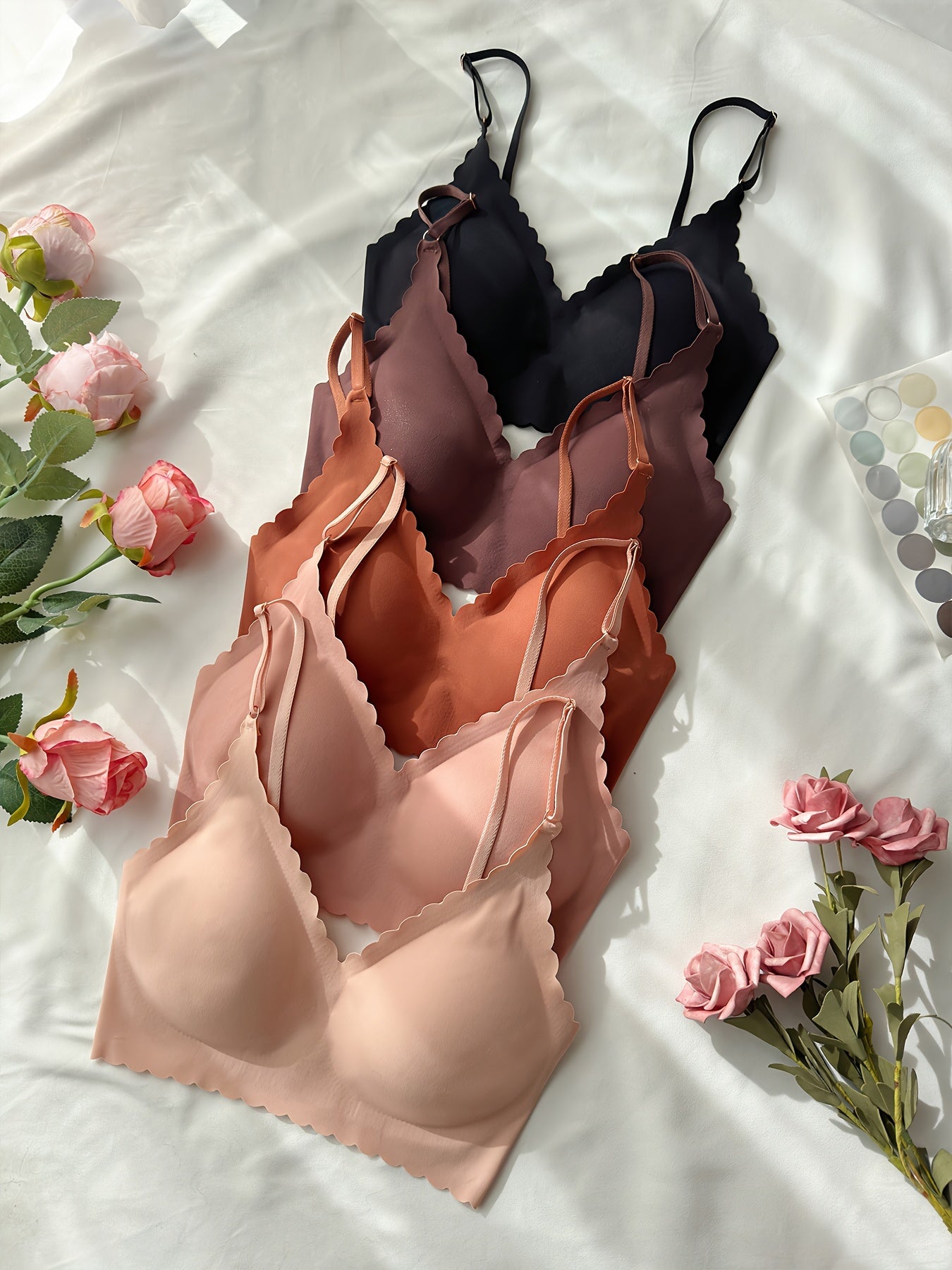 5-Pack Seamless Nude Bralette Set for Women Breathable Knit Fabric Removable Pads Medium Support