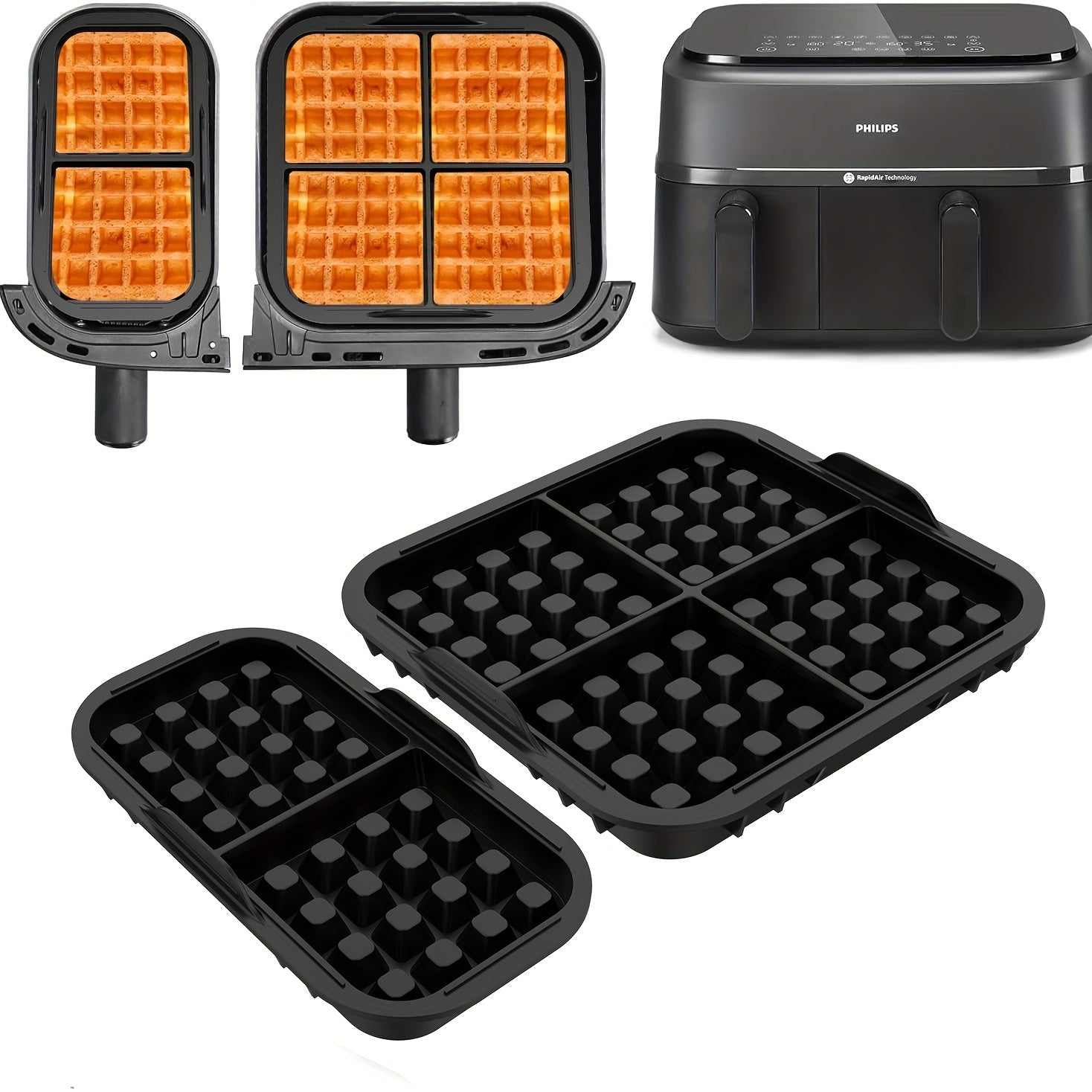 2pcs Large Small Waffle Fry Maker Silicone Molds for Air Fryer