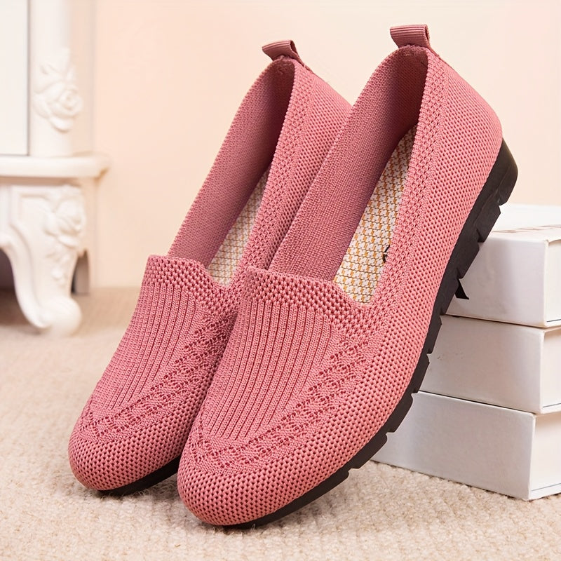 Women's Solid Color Knitted Loafers Lightweight Non-slip Casual Boat Shoes