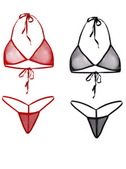 Red Lace Bikini Set with Low Support and Hook Knit Fabric