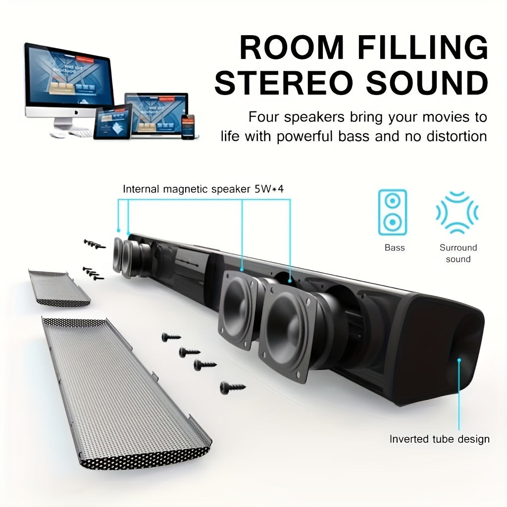 Wireless Soundbar with Built-in Subwoofers and Stereo Speakers for Computers Smartphones and Tablets