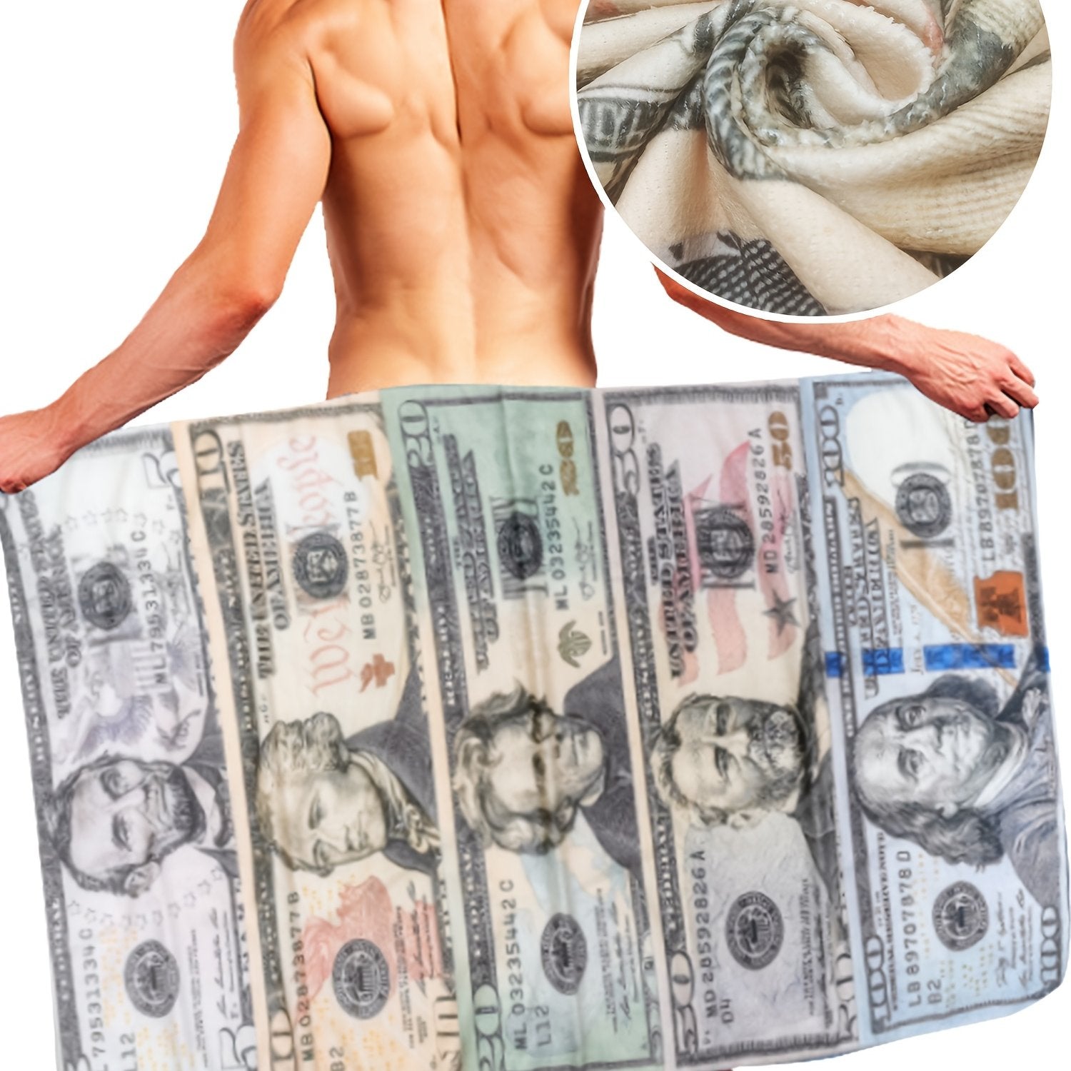 Men's Polyester Knit Pattern Bathrobe with Crew Neck and Loose Fit