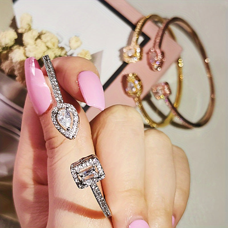 Women's Adjustable Bangle with Zirconia Gemstones for Parties and Gifts