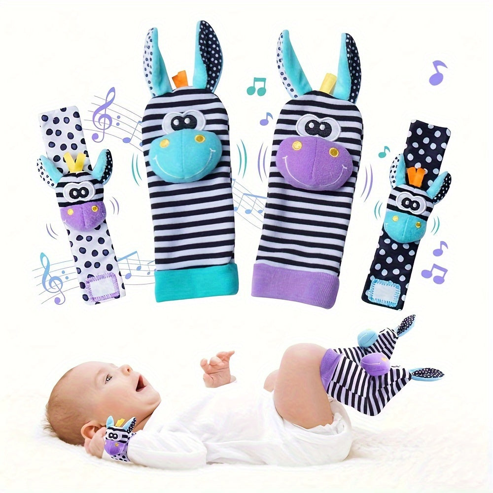 Juego de 4 juguetes sonajero para bebés para recién nacidos e infantes de 0-12 meses con calcetines de muñeca