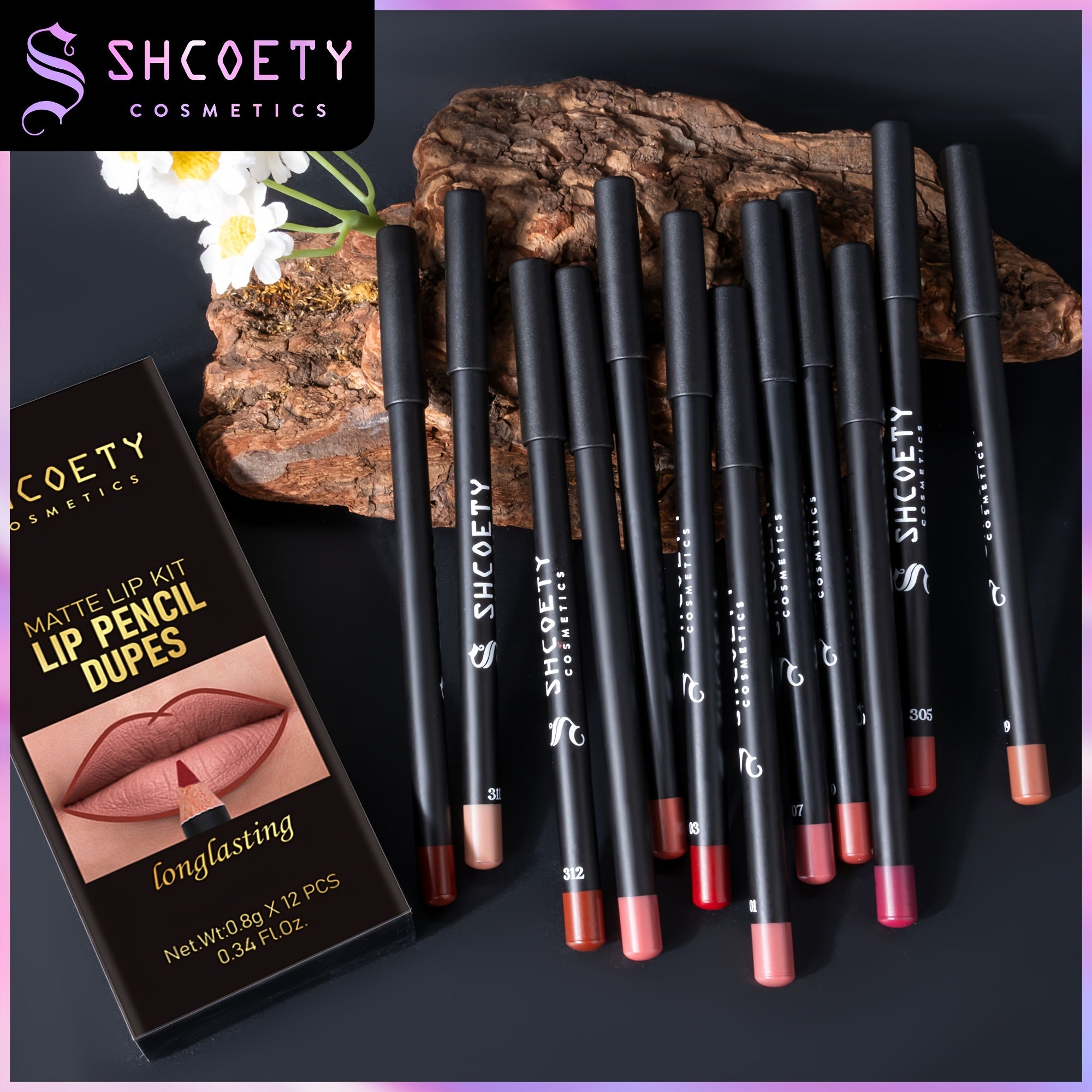 Women Lip Liner Set 12 Colors Waterproof Sweatproof Long Lasting