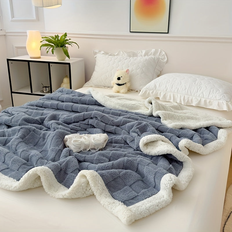 Double-Layer Taffeta Knitted Throw Blanket Cozy Warm Soft All-Season Bed Couch Travel