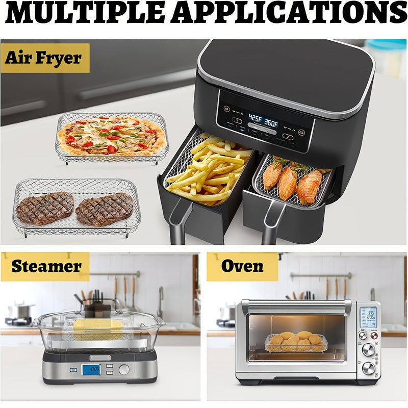 Stainless Steel Air Fryer Rack with 3 Dehydrator Layers for Double Basket Air Fryers