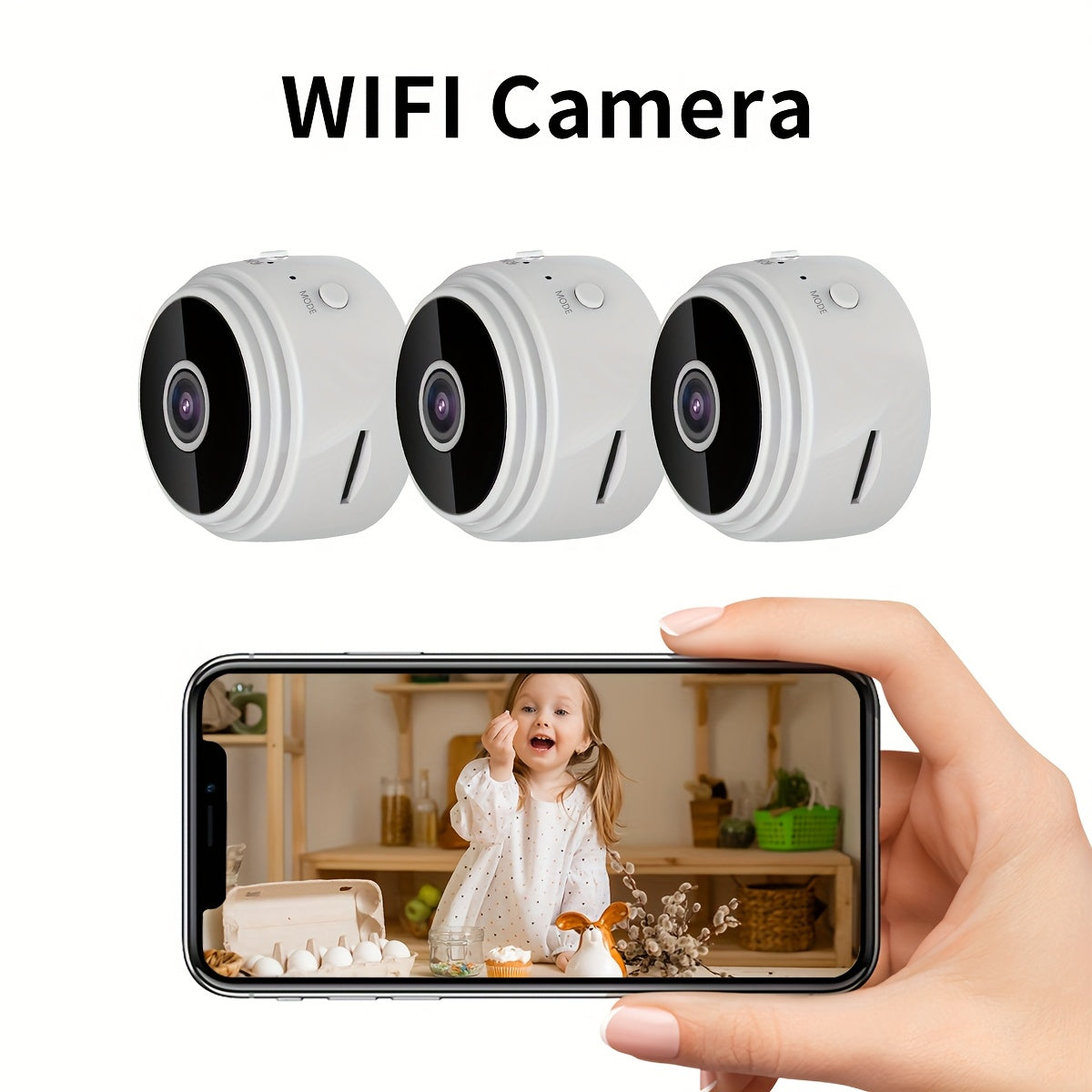 Mini WiFi Surveillance Camera 480p Motion Detection Battery USB Rechargeable Wide Range Security Black