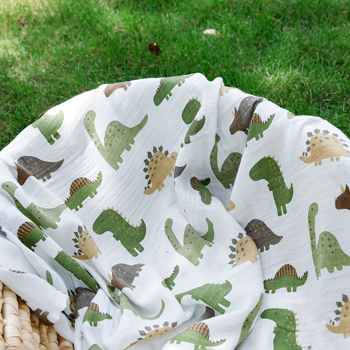 Baby Bamboo Cotton Muslin Gauze Dinosaur Blanket 119x109cm Soft Absorbent