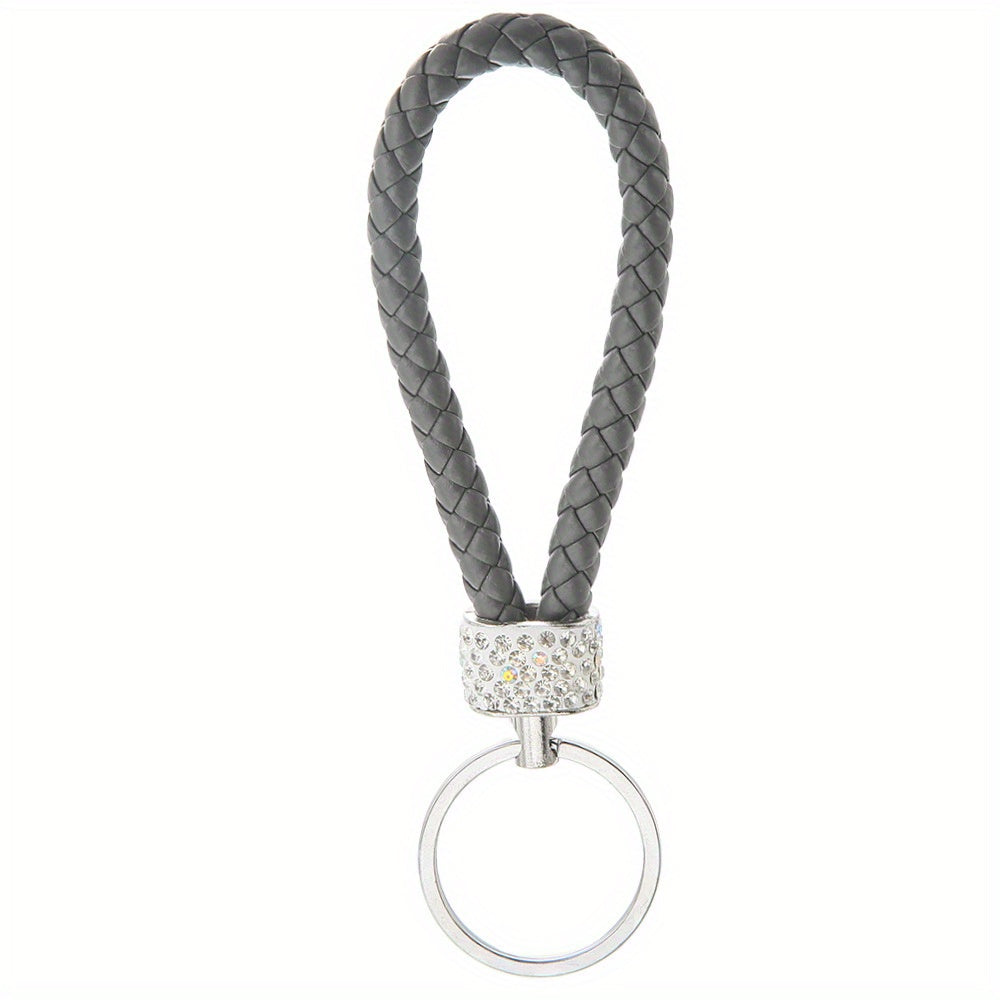 Unisex Braided Rope Rhinestone Car Keychain Monochrome Jewelry