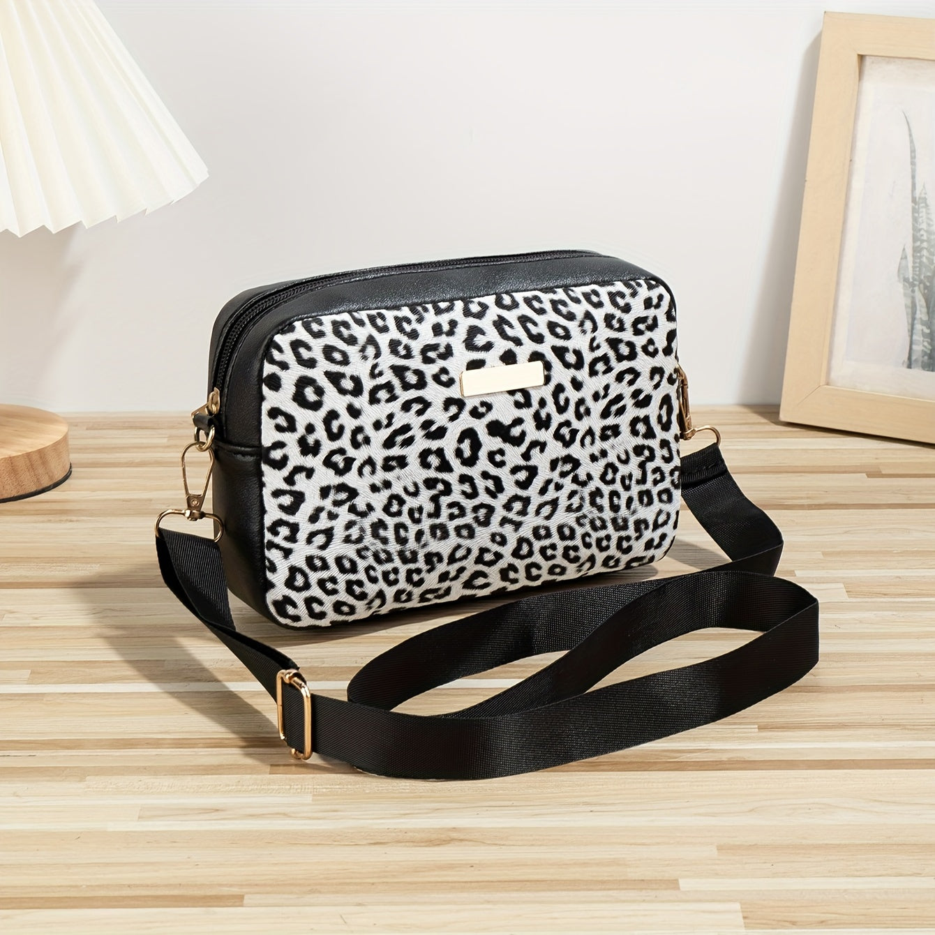Women's Small Square Shoulder Bag Leopard Print PU Casual Crossbody for Going Out and Office