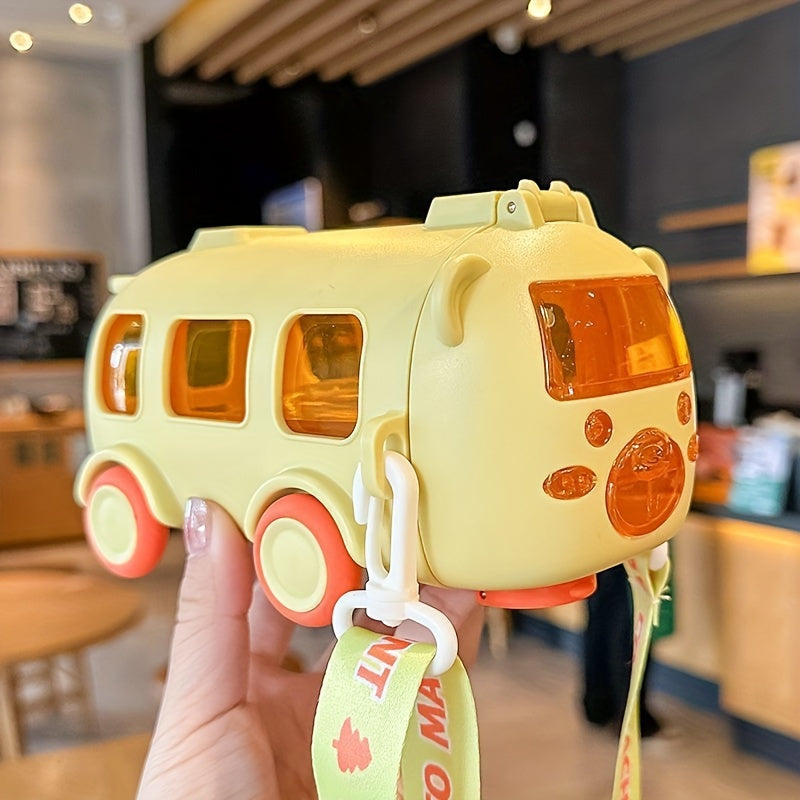 Kids' Plastic Bus-Shaped Water Bottle with Straw for School and Travel