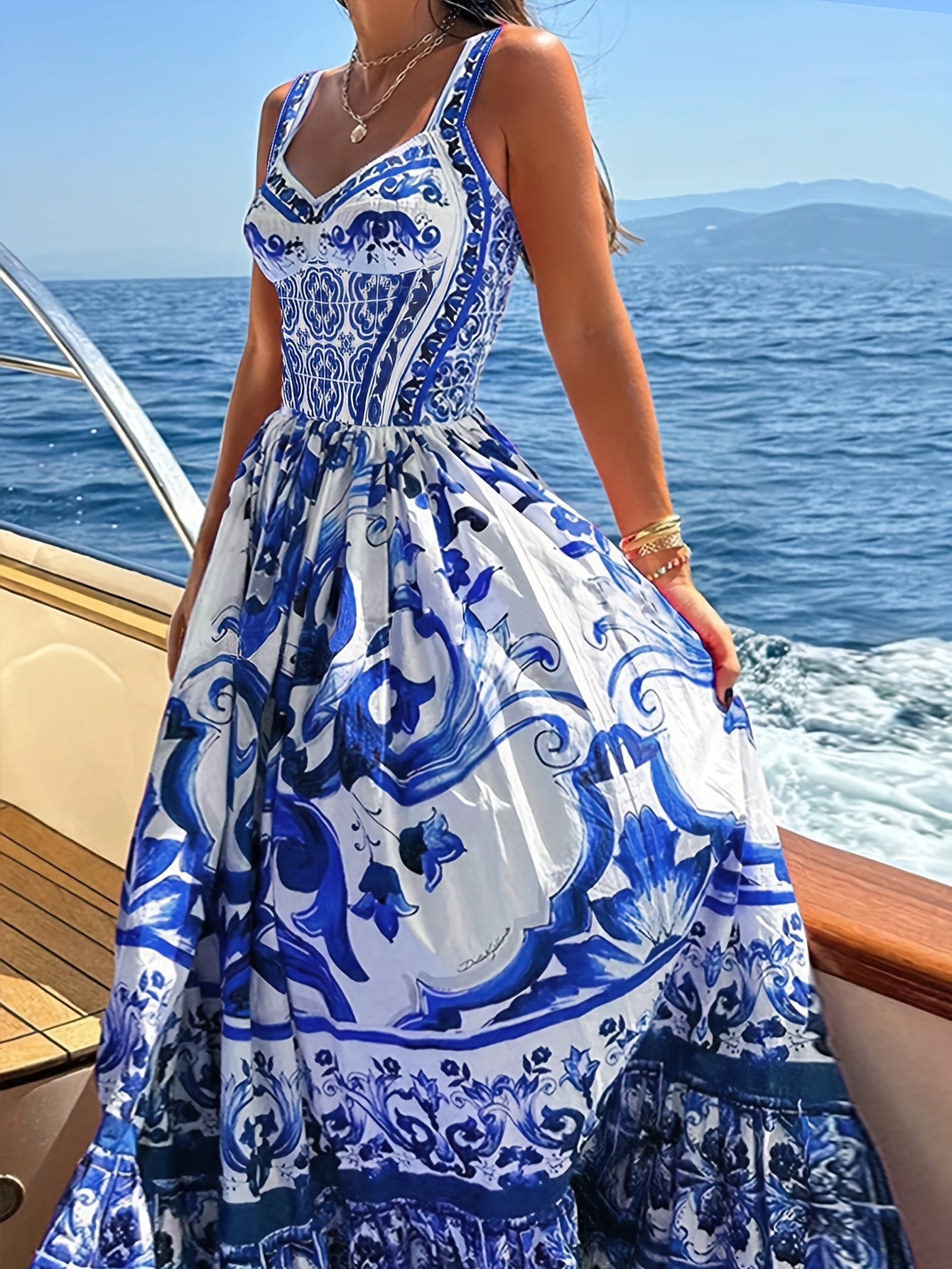 Women's Summer Dress with V-Neck Floral Print Waist Tie Woven Polyester