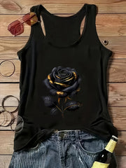 Женская майка без рукавов большого размера черная с золотым и розовым принтом, эластичный полиэстер, повседневная, для всех сезонов