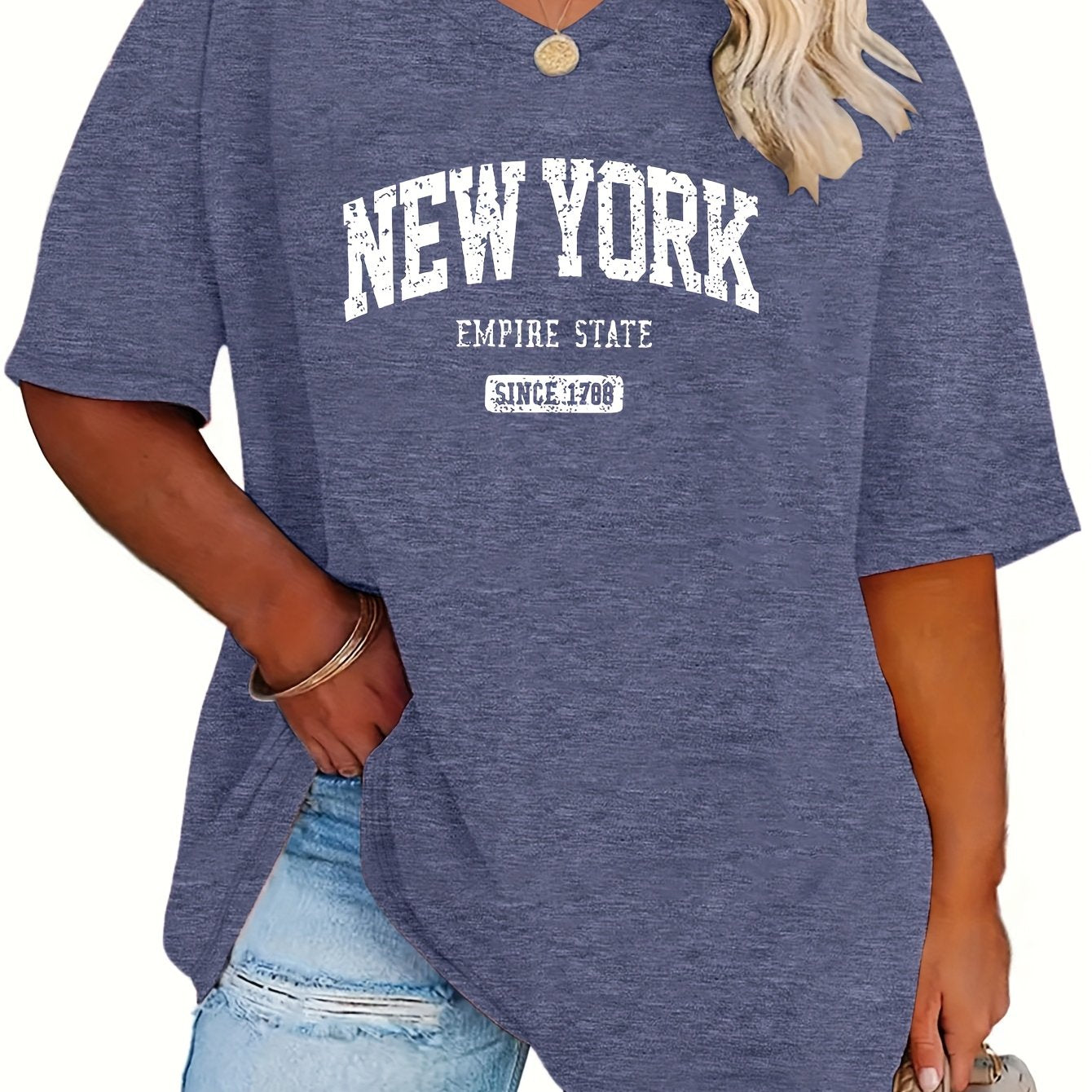 Plus Size Women's V-Neck T-Shirt Loose Off-Shoulder Casual Top