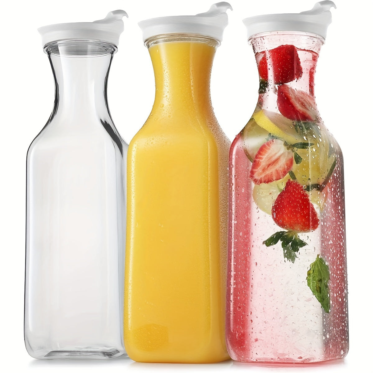 3pc Clear Square Pitcher Set 50oz 67oz with Flip Lids for Iced Tea Juice