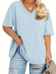 Women's V-Neck Short Sleeve Casual Travel T-Shirt Plus Size